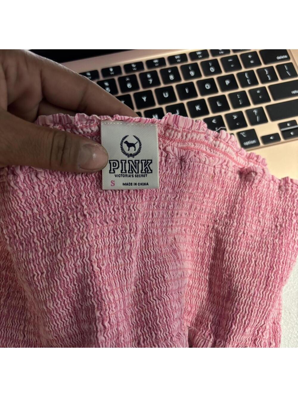 Vintage Victoria’s Secret Pink strapless smocked mini dress size S - Picture 7 of 8